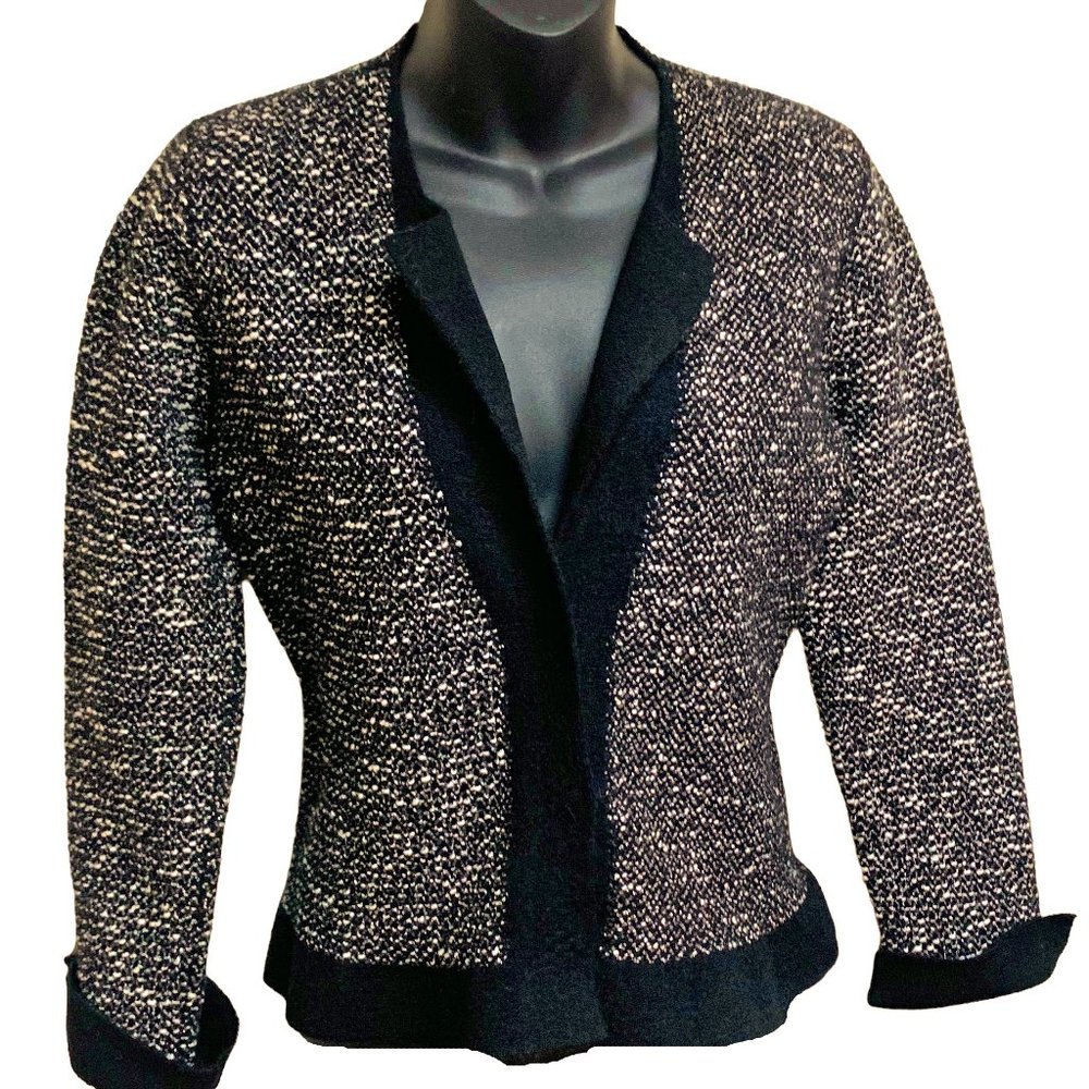 D. EXTERIOR Black White Metallic Wool Blend Boucle Knit Cardigan